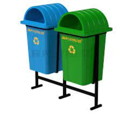 green & blue rectangular plastic dustbin, 60 litr